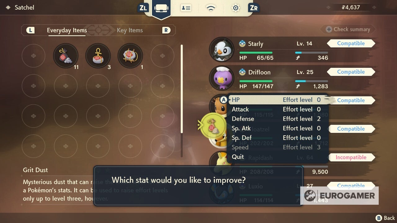 Pokémon Legends Arceus Effort Levels How to raise Effort Levels and